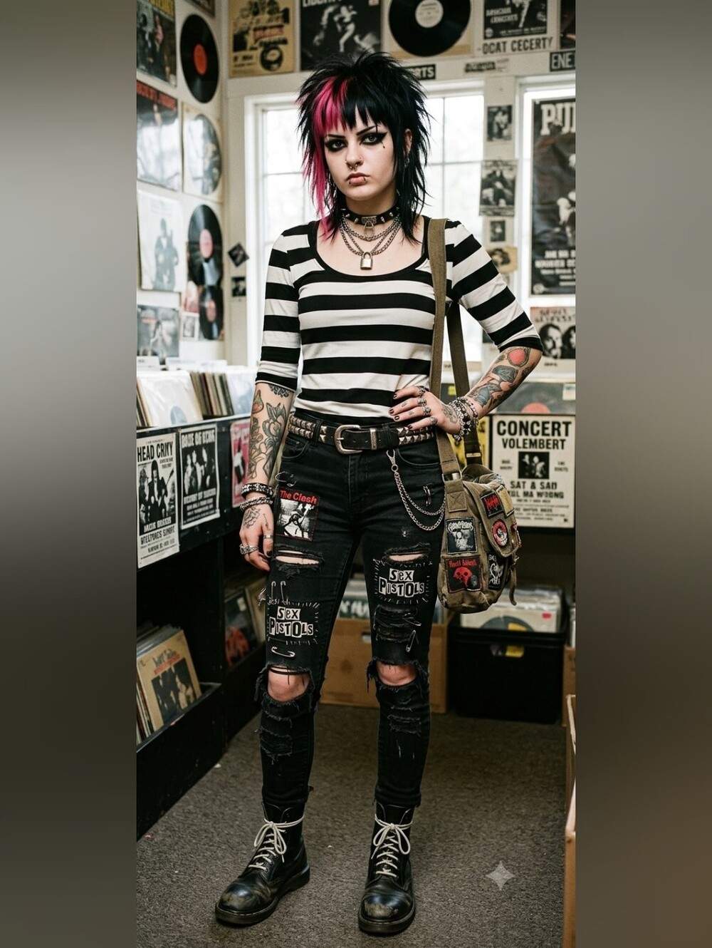 White House Black Market Black Distressed Skinny Jeans with Punk Patch Accents